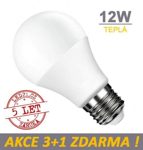 LED21 LED žárovka E27 12W 18xSMD2835 1055lm CCD Teplá bílá, 3+1 Zdarma