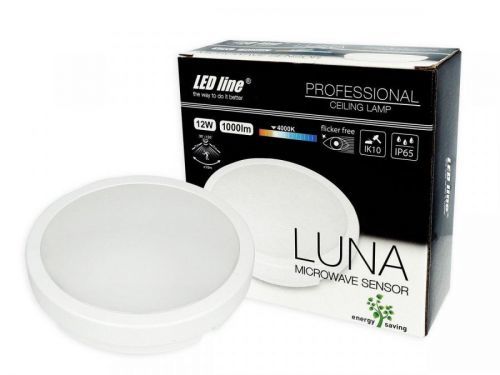 LED21 LED panel, plafon přisazený s mikrovlným čidlem LUNA IP65 12W 1000lm 180mm 220V CCD Neutrální bílá LEL648