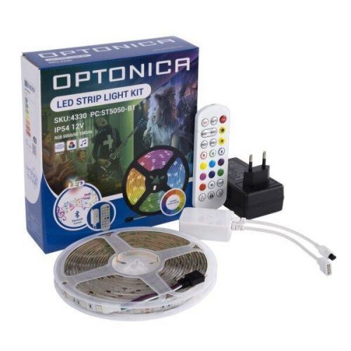 Optonica LED pásek 12V 5m RGB + Music control 5050, 60 LED/m, 40W, IP54, sada, voděodolný