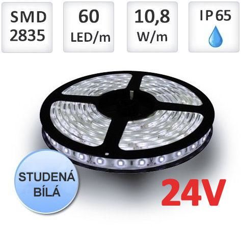 LED21 LED pásek 24V 5m 60ks 2835 10,8W/m silikon STUDENÁ BÍLÁ