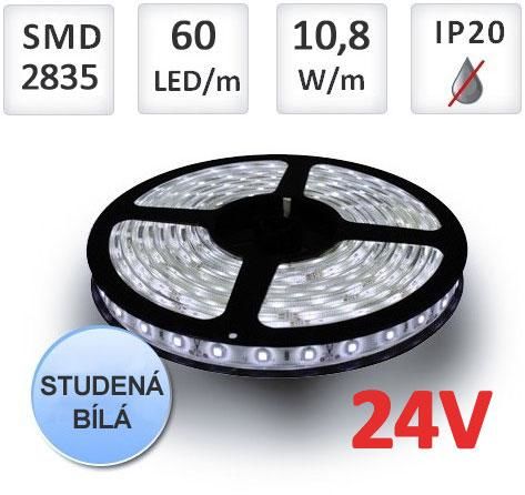 LED21 LED pásek 5m 24V 60ks 2835 10,8W/m STUDENÁ BÍLÁ