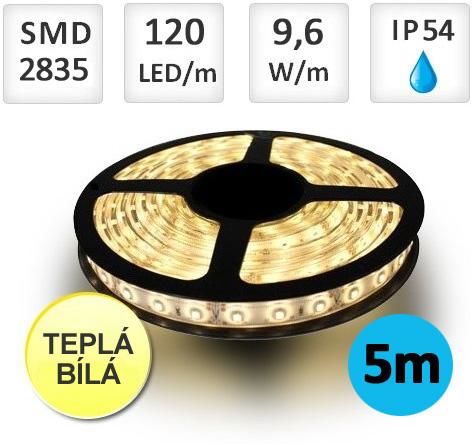 LED21 LED pásek 5m 9,6W/m 120ks/m 2835 Teplá bílá voděodolný