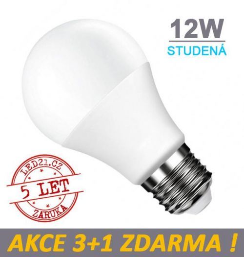 LED21 LED žárovka E27 12W 18xSMD2835 1055lm CCD Studená bílá, 3+1 Zdarma