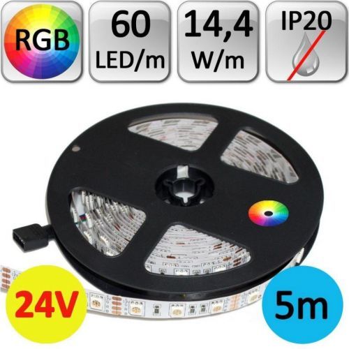 Optonica LED pásek 24V RGB 5050 5m 14,4W/m 60LED/m IP20