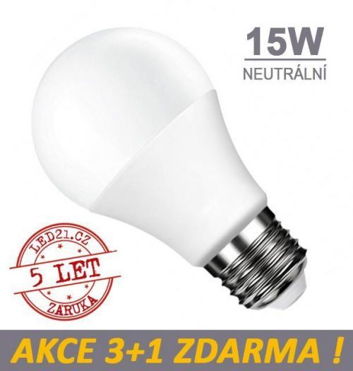 LED21 LED žárovka E27 15W SMD2835 1320 lm CCD Neutrální bílá, 3+1 Zdarma