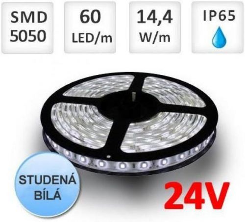 Optonica LED pásek 24V 5m 60ks 5050 14.4W/m silikon STUDENÁ BÍLÁ