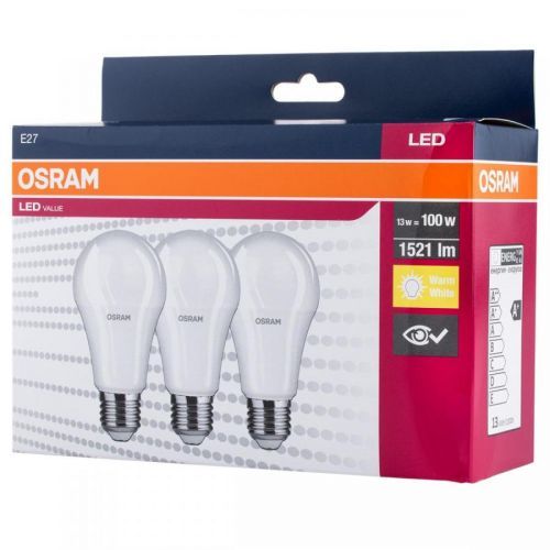 3PAK LED žárovka LED E27 A60 13W = 100W 1521lm 2700K Teplá bílá OSRAM Value OSRVALU0515