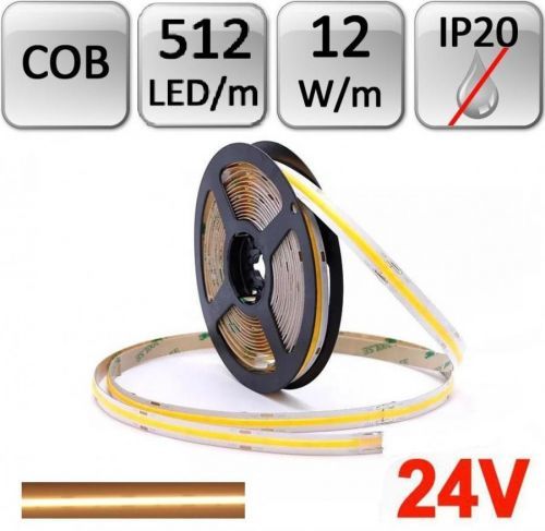 LED21 LED pásek 5m 24V 512ks/m COB 12W/m TEPLÁ BÍLÁ