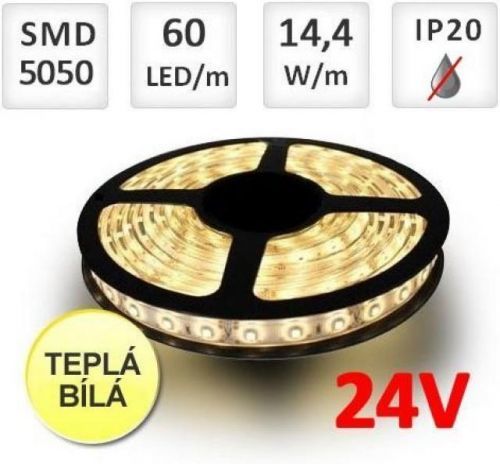 Optonica LED pásek 24V 5m 60ks 5050 14.4W/m silikon TEPLÁ BÍLÁ