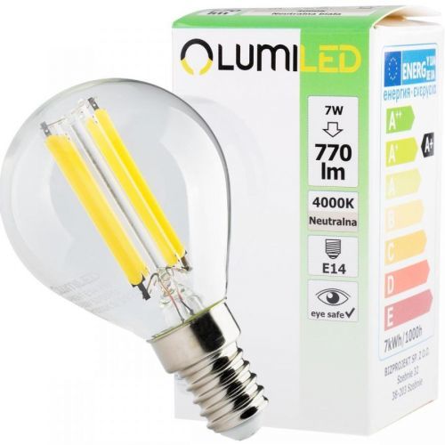 LED žárovka LED E14 P45 7W = 60W 770lm 4000K Neutrální bílá 360° Filament LUMILED