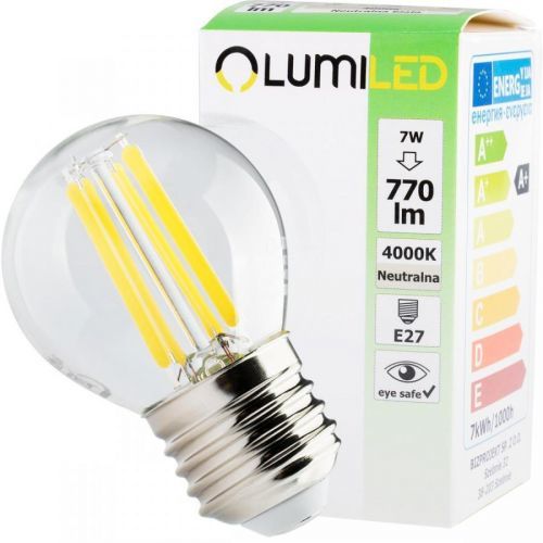 LED žárovka LED E27 P45 Filament 7W = 60W 770lm 4000K Neutrální bílá 360° LUMILED