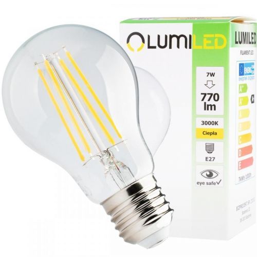 LED žárovka LED E27 A60 7W = 60W 770lm 3000K Teplá bílá 360° Filament LUMILED