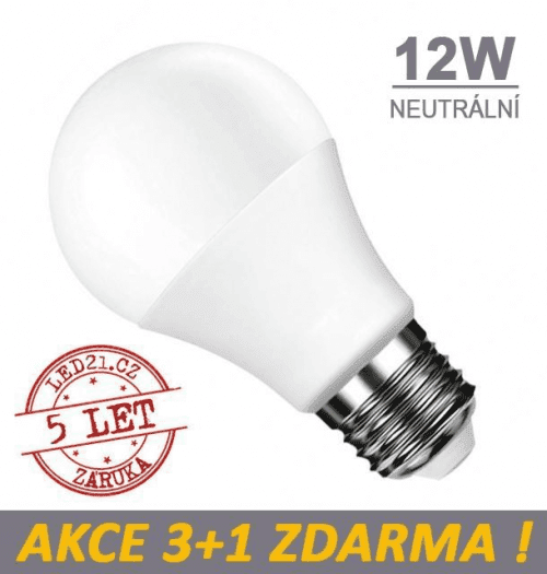 LED21 LED žárovka E27 12W 18xSMD2835 1055lm CCD Neutrální bílá, 3+1 Zdarma