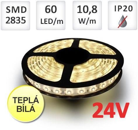 LED21 LED pásek 5m 24V 60ks 2835 10,8W/m TEPLÁ BÍLÁ