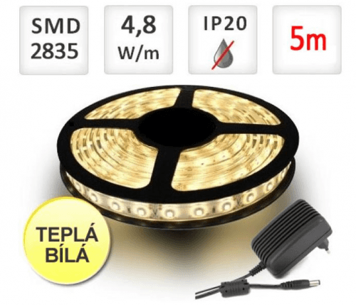 LED21 SADA LED pásek 5m 4,8W/m 60ks/m 2835 Teplá Bílá