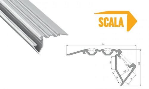 LEDLabs Hliníkový profil schodišťový LUMINES SCALA 1m pro LED pásky, eloxovaný stříbrný