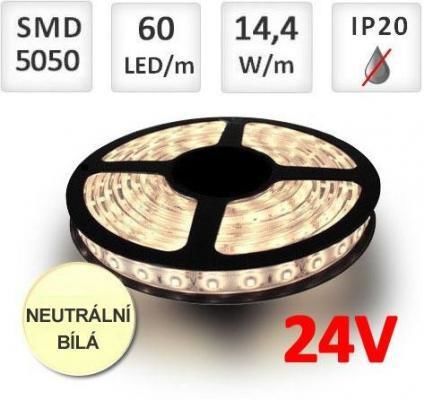 Optonica LED pásek 24V 5m 60ks 5050 14.4W/m NEUTRÁLNÍ BÍLÁ