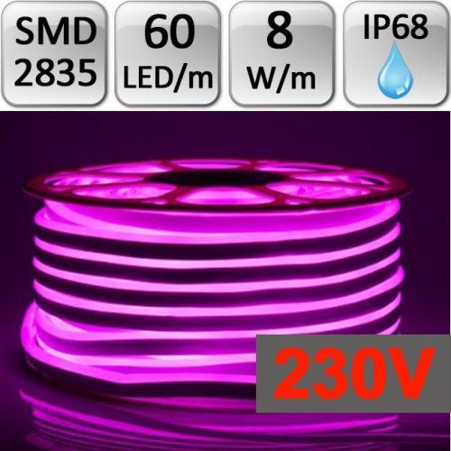 LED21 LED NEON FLEX pásek 1m 230V SMD 2835 8W/m IP68 růžový