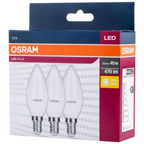 3PAK LED žárovka LED E14 B35 5,5W = 40W 470lm 2700K Teplá bílá OSRAM Value OSRVALU0520