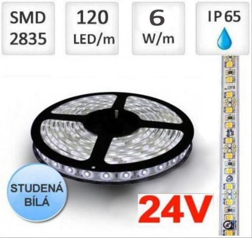 LED21 LED pásek 24V 60ks/m 2835 6W/m voděodolný-termokokon 1m, Studená bílá