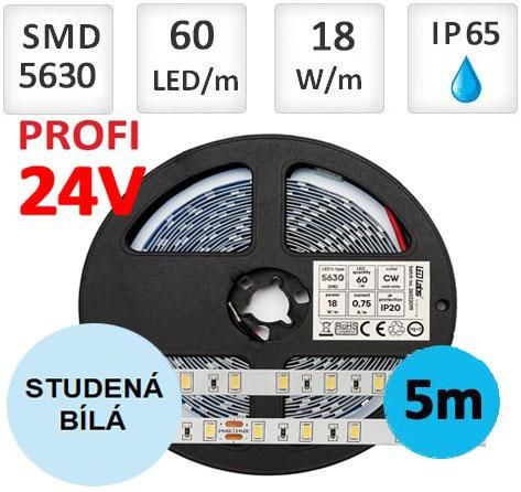 LED21 LED pásek 24V PROFI 5m 18W/m 60ks/m 5630 voděodolný STUDENÁ BÍLÁ