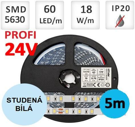 LED21 LED pásek 24V PROFI 5m 18W/m 60ks/m 5630 STUDENÁ BÍLÁ