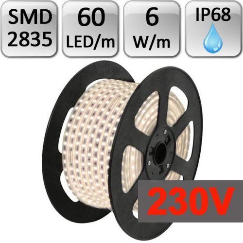 LED21 LED pásek 230V 1m 60ks 2835 6W/m 1m silikon STUDENÁ BÍLÁ