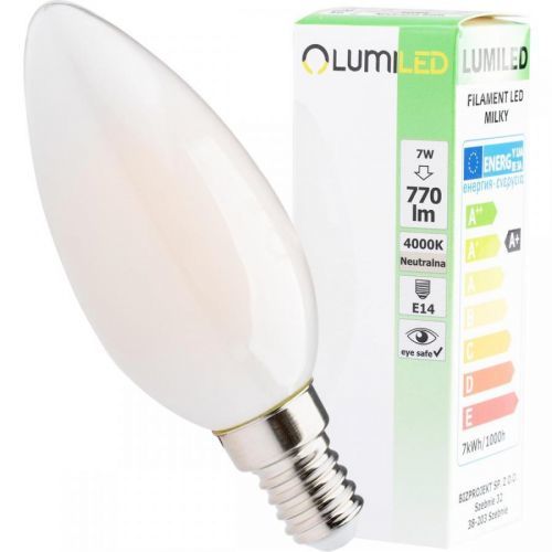 LED žárovka LED E14 B35 7W = 60W 770lm 4000K Neutrální bílá 360° Filament LUMILED