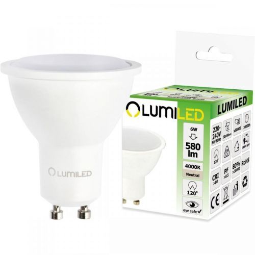 LED žárovka LED GU10 6W = 60W 580lm 4000K Neutrální bílá 120° LUMILED