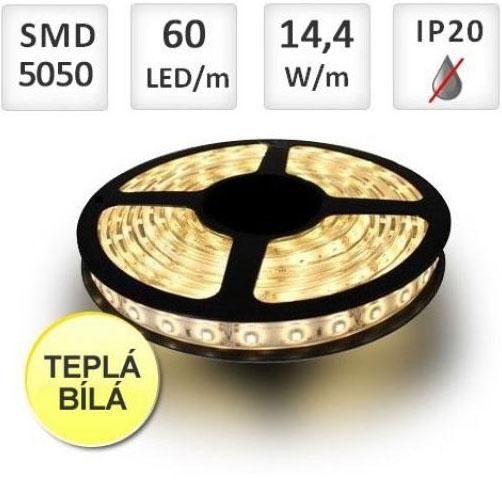 LED21 LED pásek 5m 60ks 5050/m 14.4W/m Teplá bílá