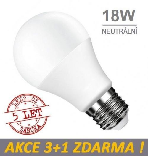 LED21 LED žárovka E27 18W SMD2835 1500 lm CCD Neutrální bílá, 3+1 Zdarma