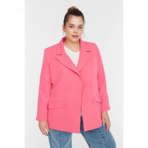 Trendyol Curve Pink Pocket Detailed Double Closed Blazer Woven Jacket