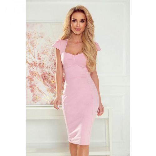 318-4 MIDI dress with a nice neckline - POWDER PINK