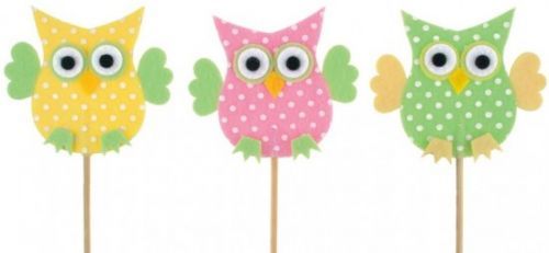 Anděl Zápich - sovička filcová s tečkami - 7 cm + špejle - 8541