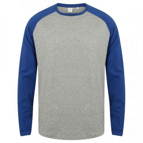 SF (Skinnifit) Pánské dvoubarevné tričko s dlouhým rukávem - Šedý melír / královská modrá | XS