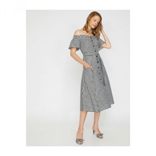 Koton Women's Checked Belt Detailed Dress