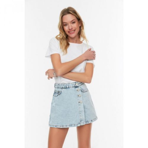 Trendyol Blue Button Detailed Denim Short Skirt