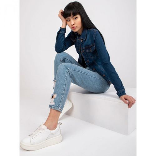 Dark blue women's denim jacket in RUE PARIS cotton