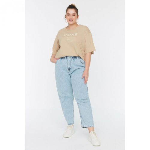 Trendyol Curve Blue High Waist Elastic Waist Mom Jean
