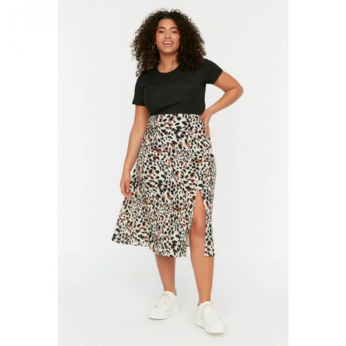 Trendyol Curve Beige Slit Knitted Skirt