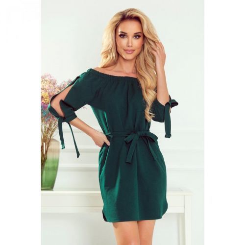 371-1 Dress with slits on the shoulders - BOTTLE GREEN