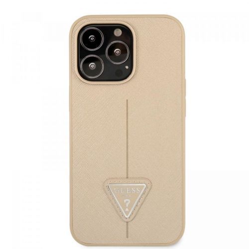 Zadní kryt Guess PU Saffiano Triangle pro Apple iPhone 13 Pro, béžová