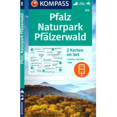 Kompass 826 Pfalz, Naturpark Pfälzerwald 1:50 000 turistická mapa