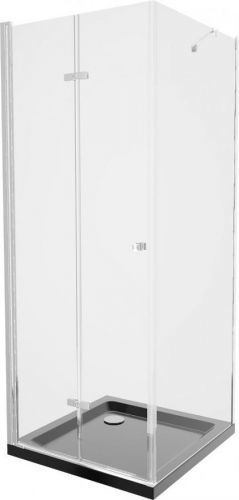 MEXEN/S Lima sprchový kout zalamovací dveře 90 x 90 cm, transparent, chrom + Flat černá vanička se sifonem 856-090-090-01-00-4070