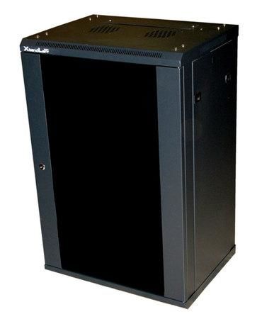 XtendLan 22U/600x600, na zeď, jednodílný, skleněné dveře černý, rozložený, WS-22U-66-BLACK-UN