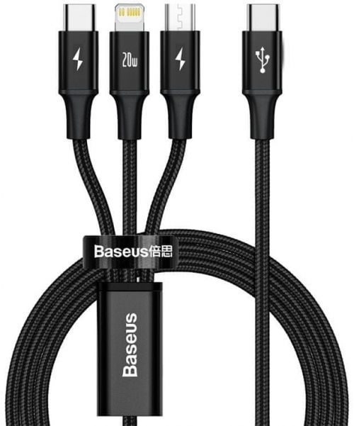 BASEUS Rapid Series nabíjecí / datový kabel 3v1 USB-C (USB-C + Lightning + USB-C) PD 20W 1,5m CAMLT-SC01, černá