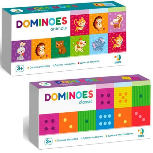 DODO Domino sada 2 kusů Klasik a Zvířátka- 28 dílků