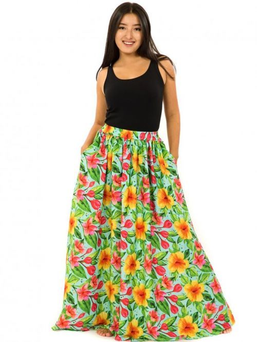 Himalife Maxi sukně s kapsami Maui - tyrkysová s barvami Velikost: S/M