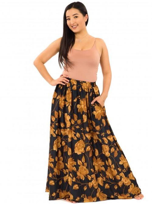Himalife Maxi sukně s kapsami Laila - černá se zlatou Velikost: S/M