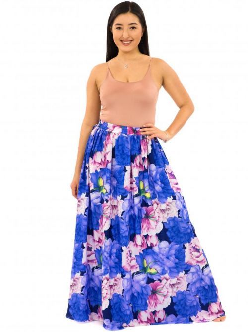 Himalife Maxi sukně s kapsami Pivoňka - modrá s fialovou a růžovou Velikost: S/M